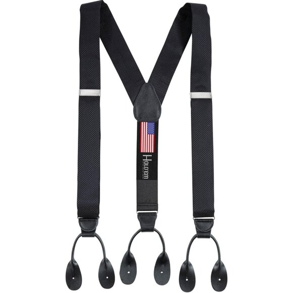 HOLD'EM 100% Silk Suspenders For Men Y-Back Button End – Black Pin Dot - Picture 1 of 7